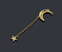 CZ Micro Pave Moon North Star Pendant/Charm, Star Moon Pendant, Clear CZ Micro Pave Charm, 11x55mm, sku#F1266