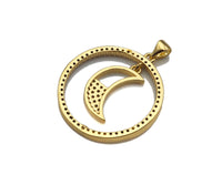 Clear CZ Micro Pave Cresent Moon Hanging in Round Ring Shape Pendant Charm, Cubic Zirconia Round Ring Moon Charm,27x30mm,Sku#LK154