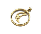 Clear CZ Micro Pave Cresent Moon Hanging in Round Ring Shape Pendant Charm, Cubic Zirconia Round Ring Moon Charm,27x30mm,Sku#LK154