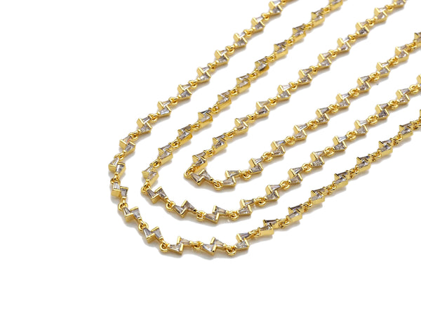 High Quality Hand Made Baguette CZ Lightning bolt Chain by Yard, 18K Real Gold Plated Chain, Wholesale bulk Chain, 5x10mm,sku#LK150