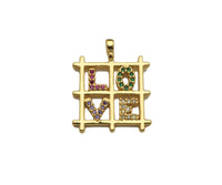 Colorful CZ Micro Pave Love Word On Pane Shape Pendant,18K Dainty Gold Charm, Necklace Bracelet Charm Pendant,17x20mm, Sku#LD36