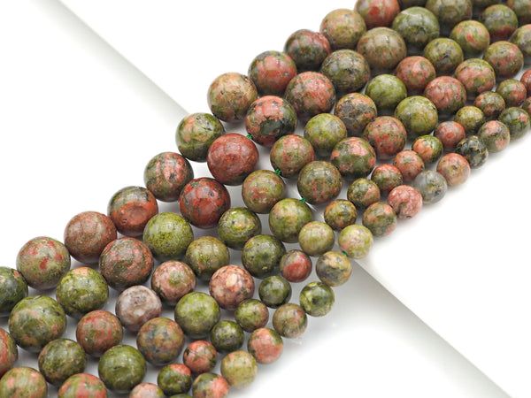 Natural Quality Unakite Round Smooth Beads, 6mm/8mm/10mm Genuine Unakite, Red Green Beads, 15.5'' Full Strand, Sku#U1068