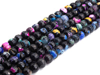 Fire Agate Beads, Orange Pink Blue Black, 6mm/8mm/10mm/12mm/14mm Faceted Round Natural Gemstone Loose Beads, 15.5" Full Strand, sku#UA57
