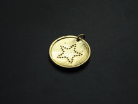 CZ Micro Pave Five Star On Round Coin Pendant,Round Cubic Zirconia Pendant, 10x16mm,Sku#F1095