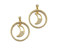 Clear CZ Micro Pave Cresent Moon Hanging in Round Ring Shape Pendant Charm, Cubic Zirconia Round Ring Moon Charm,27x30mm,Sku#LK154