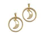 Clear CZ Micro Pave Cresent Moon Hanging in Round Ring Shape Pendant Charm, Cubic Zirconia Round Ring Moon Charm,27x30mm,Sku#LK154
