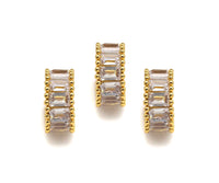 Baguette CZ Micro Pave Big Hole Beads, Clear Cubic Zirconia Spacer Beads, European Large Hole Beads,3x7mm,sku#Y339