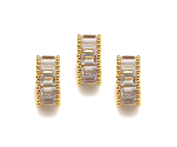Baguette CZ Micro Pave Big Hole Beads, Clear Cubic Zirconia Spacer Beads, European Large Hole Beads,3x7mm,sku#Y339