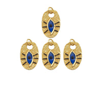 Cobalt Enamel Evil Eye On Oval Shape Pendant, 18K Gold Medallion Charm, Necklace Bracelet Charm Pendant, 25x16mm,Sku#L562