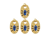 Cobalt Enamel Evil Eye On Oval Shape Pendant, 18K Gold Medallion Charm, Necklace Bracelet Charm Pendant, 25x16mm,Sku#L562