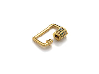 Colorful CZ Micro pave Rectangle Shape Clasp, CZ Pave Clasp, 24K Gold Carabiner Clasp, 15x20mm, sku#H192
