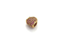 Colorful CZ Pave Heart Big Hole bads, Cobalt/Fuchsia Pave Heart Beads, European Large Hole Beads, 9x10x11mm, sku#Z868