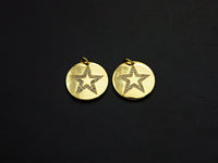 CZ Micro Pave Five Star On Round Coin Pendant,Round Cubic Zirconia Pendant, 10x16mm,Sku#F1095