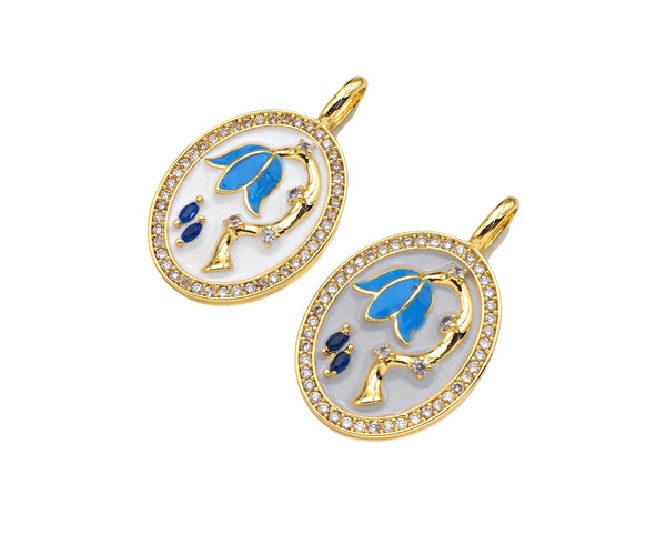 Colorful Enamel Flower On Oval Shape Charm Pendant, Sku#Z1375