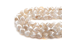 Natural Tibetan Football Line Agate, 6mm/8mm/10mm/12mm White Cream DZI Tibetan Agate, 15.5" Full Strand, sku#U934