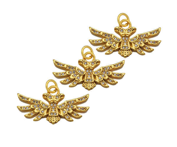 CZ Micro Pave Dainty Gold Eagle Wing Charms, Dainty Eagle Charms, Gold Charm Pendant, Eagle Necklace Charms, 14x26mm, Sku#F1334