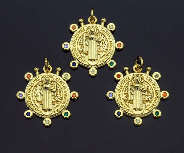Colorful CZ Spike Saint Benedict Jesus Charm, Sku#Z1145