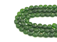 Double Sided Turtle Shell Cut Green Jade Coin beads, 6mm Flat Coin Faceted Gemstone Beads, 16" Full Strand, sku#U602