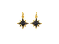 Black CZ Micro Pave North Star Shaped Pendant, Cubic Zirconi