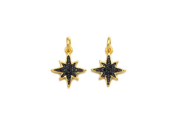 Black CZ Micro Pave North Star Shaped Pendant, Cubic Zirconi