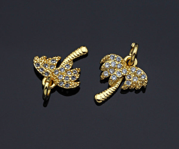 Clear CZ Micro Pave Pump Tree Shaped Pendant/Charm, Coconut Tree Cubic Zirconia Pendant Charm,11x12mm,Sku#Z1217