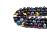 Fire Agate Beads, Orange Pink Blue Black, 6mm/8mm/10mm/12mm/14mm Faceted Round Natural Gemstone Loose Beads, 15.5" Full Strand, sku#UA57