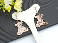 CZ Micro Pave Teddy Bear Earring, Cubic Zirconia Gold/Silver/Rose Gold/Black Huggie Earring,24x40mm,sku#J54