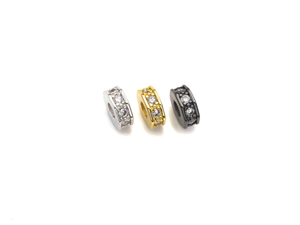 Big Hole CZ Pave Donut beads, Cubic Zirconia Spacer Beads, European Large hole Bead, 3x7mm, sku#Z882