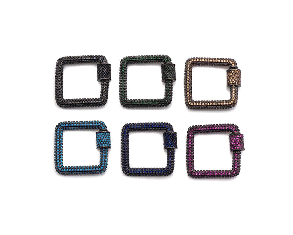 Fully Colorful Cz Micro pave Square Shape Clasp, CZ Pave Black/Blue/Pink/Gold Carabiner Clasp, 23mm, sku#H183