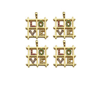 Colorful CZ Micro Pave Love Word On Pane Shape Pendant,18K Dainty Gold Charm, Necklace Bracelet Charm Pendant,17x20mm, Sku#LD36