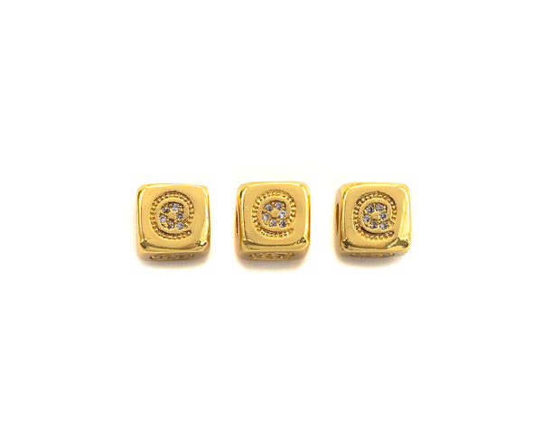 CZ Micro Pave @ Symbol Shape Dice Spacer Beads, Cubic Zirconia Cube Spacer Beads, 24k Gold Tone,8.5mm, sku#Z717
