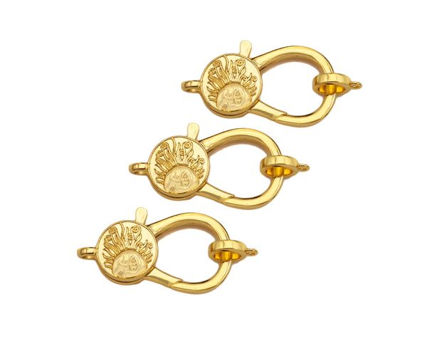 Dainty Gold Lobster Clasp with Jump Ring, Fine Jewelry Clasp, Sunburst Clasp, 17x30mm,Sku#LK192