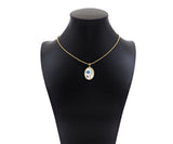 Colorful Enamel Flower On Oval Shape Charm Pendant, Sku#Z1375
