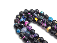 Fire Agate Beads, Orange Pink Blue Black, 6mm/8mm/10mm/12mm/14mm Faceted Round Natural Gemstone Loose Beads, 15.5" Full Strand, sku#UA57