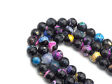 Fire Agate Beads, Orange Pink Blue Black, 6mm/8mm/10mm/12mm/14mm Faceted Round Natural Gemstone Loose Beads, 15.5" Full Strand, sku#UA57