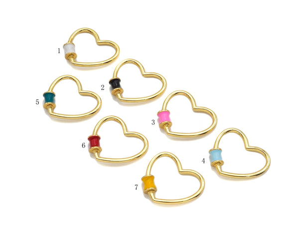 Colorful Baguette CZ Heart Shape Clasp, Gold Plated Clasp, C