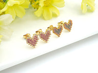 CZ Micro Pave Stud Earring Wires, Heart Shape Earrings, Colorful CZ micro pave earrings, 10mm, sku#J224