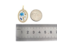 Colorful Enamel Flower On Oval Shape Charm Pendant, Sku#Z1375