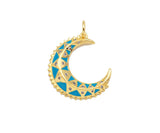 Turquoise Blue Enamel On Cresent Moon Shape Pendant/Charm,Gold Cubic Zirconia Charm, Necklace Bracelet Charm Pendant,21x24mm, Sku#Z1279