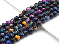 Fire Agate Beads, Orange Pink Blue Black, 6mm/8mm/10mm/12mm/14mm Faceted Round Natural Gemstone Loose Beads, 15.5" Full Strand, sku#UA57
