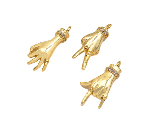 CZ Micro Pave Ok/Love You/Yeah Gesture Shape Pendant/Charm,18K Gold Charm, Necklace Bracelet Charm Pendant,8x19/7x19/10x19mm,Sku#FH152