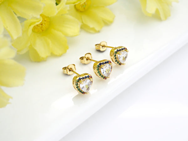 CZ Heart Stud Earrings, Sku#J218