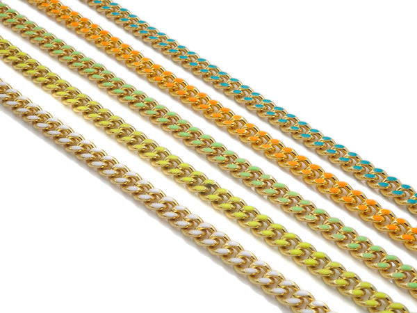 High Quality Colorful Enamel 6x7mm Cuban Curb Chain by Foot, Gold Enamel Cuban Chain, Wholesale bulk Chain, sku#E519