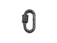 Rainbow Colorful CZ Micro Pave Oval Shape Clasp, Gold/Gunmetal Plated Screw Clasp, 15x29mm, sku#H159