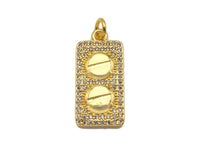 CZ Micro Pave 18k Gold Duble Button On  Rectangle Pendant, Cubic Zirconia Medallion Pendant Charm, CZ Screw Pendant,11x23mm, Sku#LK203