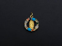 Colorful CZ Micro Pave Virgin Mary On Round/Heart Shape Pendant, Mary pendant, Religious Charm, 15mm, sku#Z771