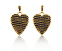 CZ Micro Pave Black Heart Charms, Dainty Gold CZ Heart Pendant, Heart Necklace Charms, 22x28mm, Sku#Z1247