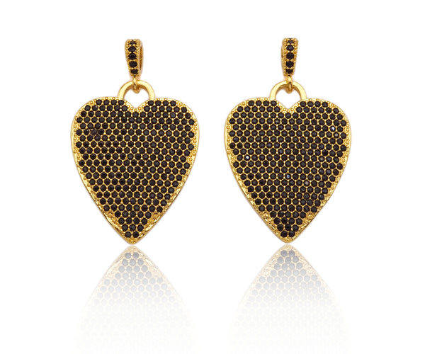 CZ Micro Pave Black Heart Charms, Dainty Gold CZ Heart Pendant, Heart Necklace Charms, 22x28mm, Sku#Z1247