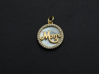 Mother-of-pearl Inlay MOM Letter Round Pendant/Charm, Mom Letter Shape Pendant,16mm, Mother's day gift, Sku#Z791