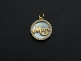 Mother-of-pearl Inlay MOM Letter Round Pendant/Charm, Mom Letter Shape Pendant,16mm, Mother's day gift, Sku#Z791